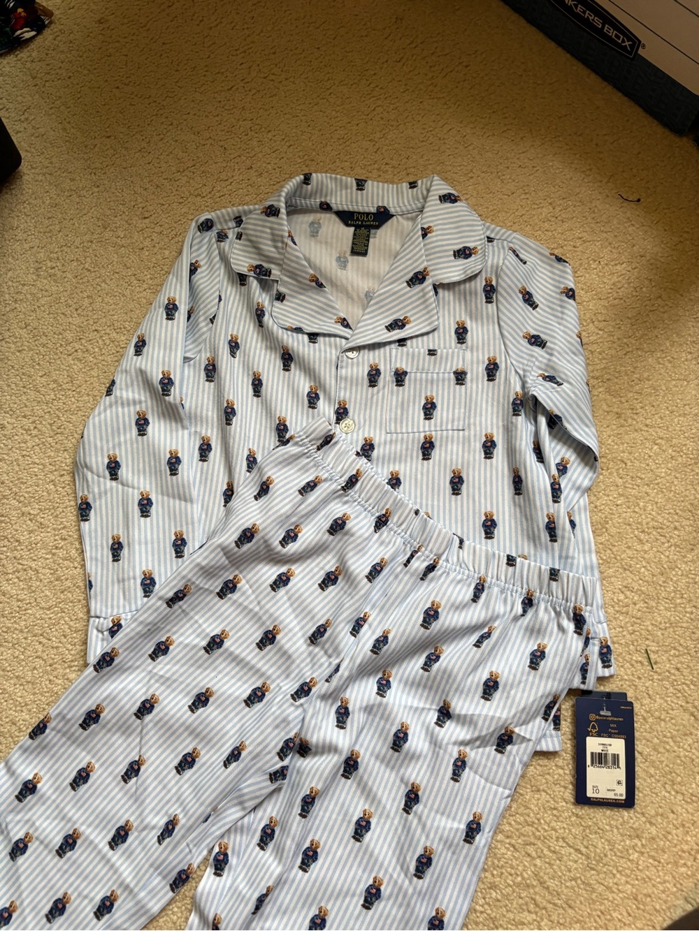 NEW Polo by Ralph Lauren Kids Light Blue Cotton Pajama Shirt - Bear Print